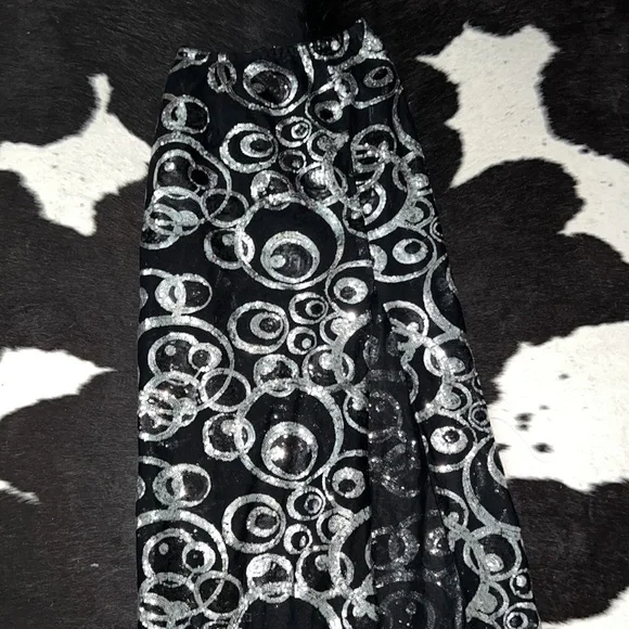 Vintage Y2K Tony Bowls Evening Wear Sheer Black Silver Sequin Skirt High Slit - Picture 2 of 11